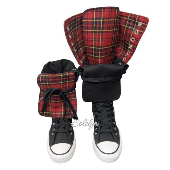Converse Japan 2007 RARE XXHI Plaid Foldover Knee High Black Red White M4.5/W6.5 - Picture 10 of 16